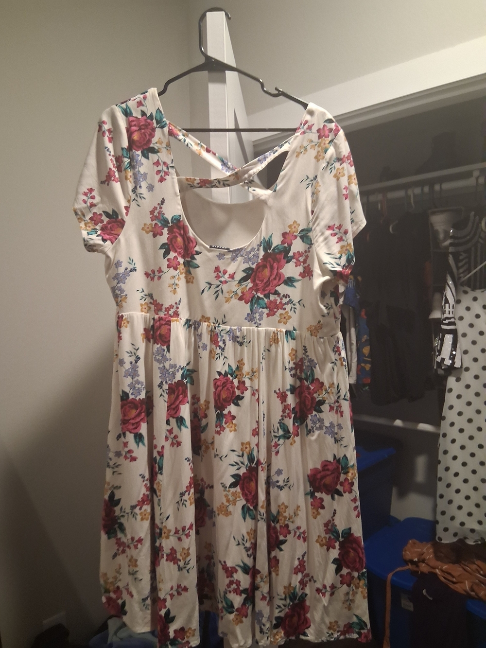 torrid Cream Floral Short-Sleeve Skater Dress with Back Keyhole